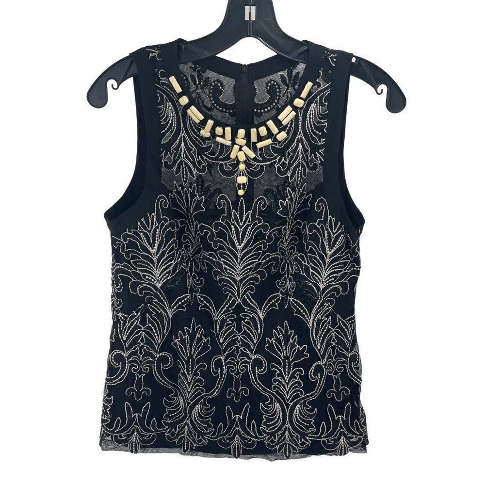 Nanette Lepore NWT Justinian Tank Top Illusion Neckline Black Size Small NEW